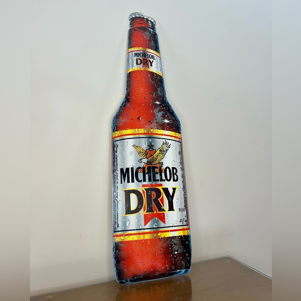 Vintage 1989 MICHELOB DRY Metal 30" Beer Bottle Shaped Advertising Sign